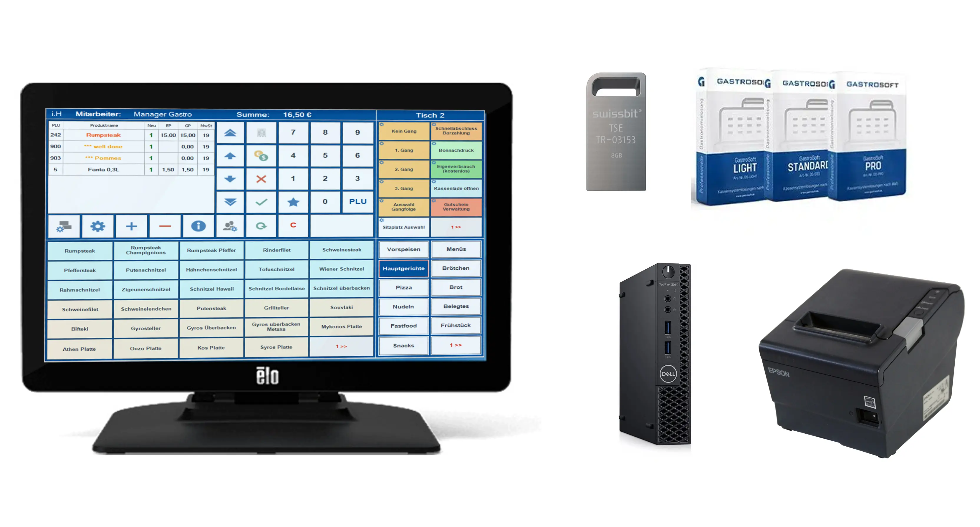 Komplettes Gastro Kassensystem mit Touchscreen, PC, TSE und