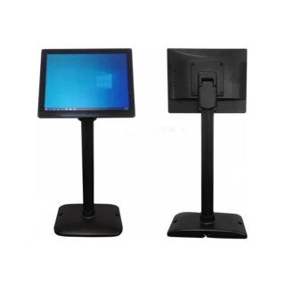 MagicPOS MP-KM097U 9,7-Zoll-Kundenmonitor in Schwarz mit USB DisplayLink, höhenverstellbarem Pole Stand und VESA 75x75, Vorder- und Rückansicht