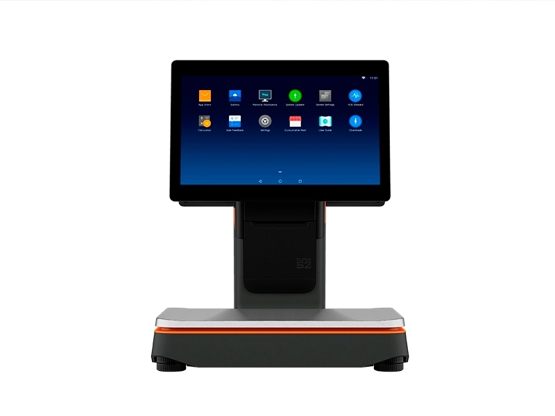 SUNMI S2 Android POS hardware with 15.6-inch touch display, integrated scale and 80mm printer for fresh food retail shops
