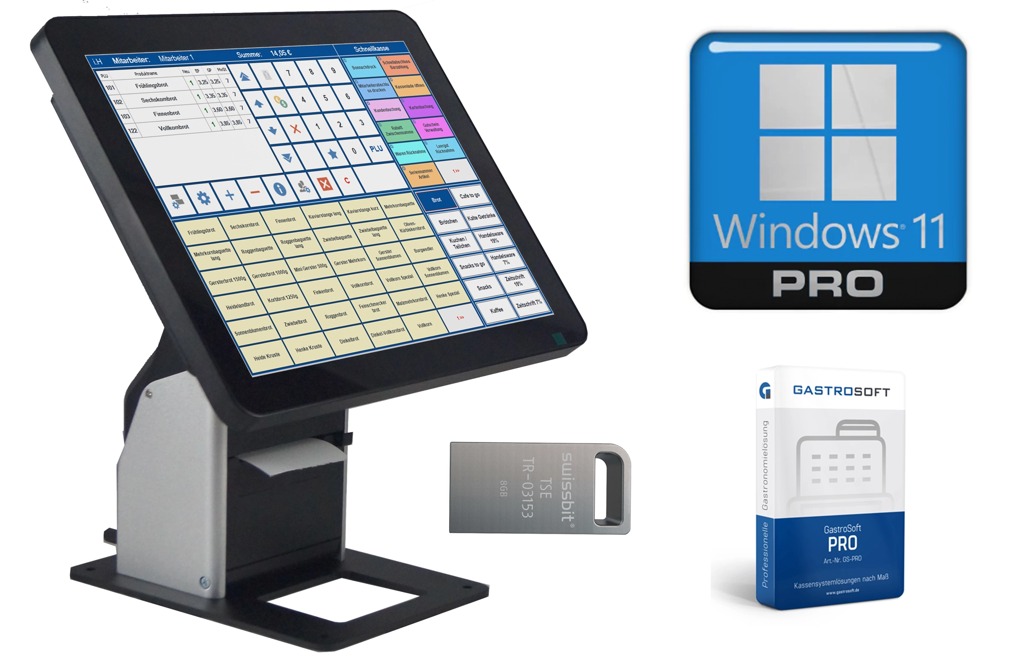15 Zoll MagicPOS Touch-Kasse für den Handel mit internem Bondrucker, Windows 11 Pro, Kassensoftware und Swissbit TSE im KompaktSet