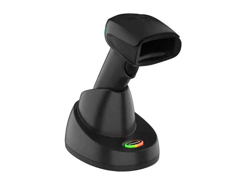 Schwarzer kabelloser Barcode-Scanner mit Ladestation