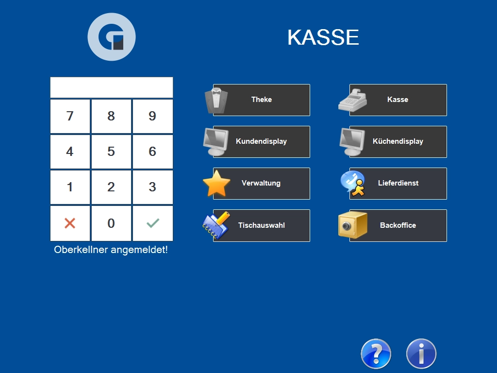 Startbildschirm eines Gastro-POS-Kassensystems