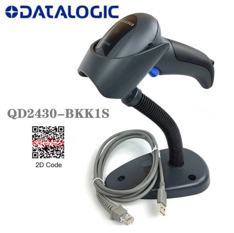Datalogic QuickScan QD2430 1D/2D USB-Barcodescanner mit Standfuß und Kabel, generalüberholtes POS-Scanner-Kit QD2430-BKK1S