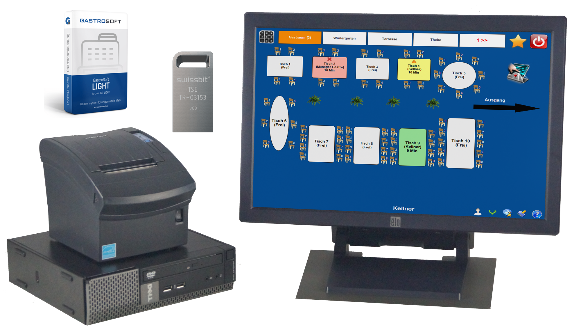 Gastro Kassensystem 19 Zoll Touch UltraSlimSet19  + Kassensoftware GastroSoft + TSE-VIP-Paket