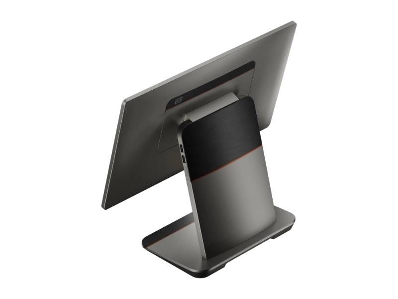 Rückansicht des Sunmi D3 PRO 15,6 Zoll Android 13 Touch-Kassensystems mit stabilem Standfuß für Gastronomie und Einzelhandel