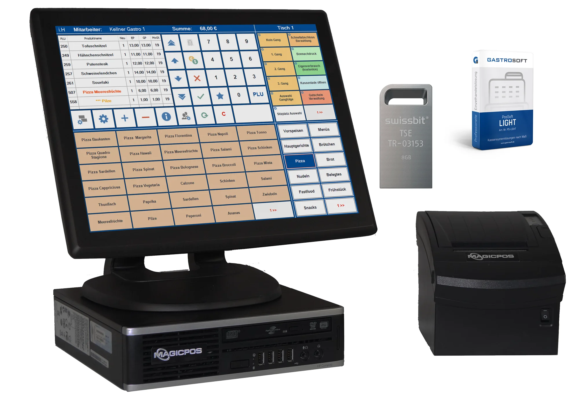 POS Kassensystem Gastronomie mit TSE, Software, Drucker