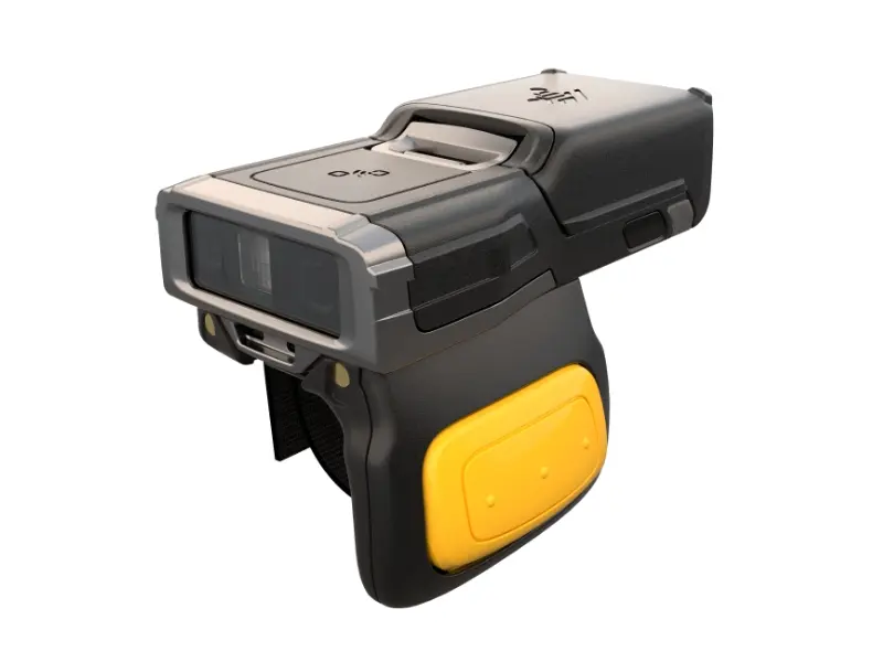 Kompakter Handrückenscanner mit gelber Bedientaste