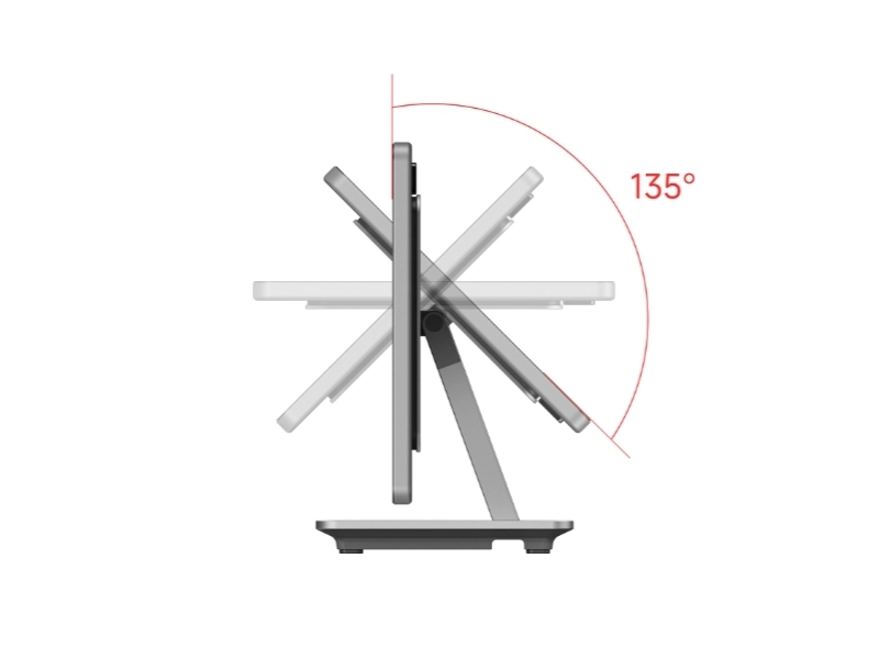 Side view of the Sunmi CPad 8.8-inch Android POS tablet on an adjustable stand with 135-degree tilt for retail and hospitality use