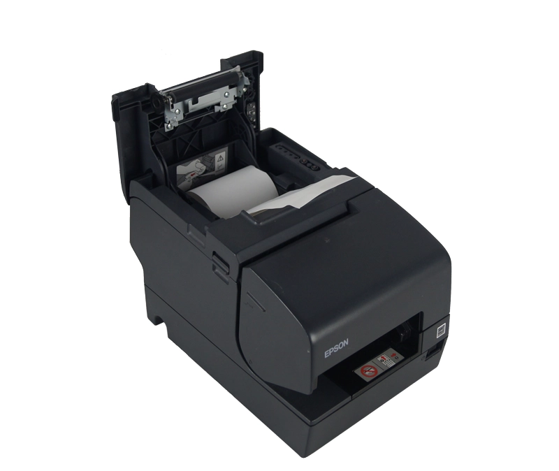 Refurbished Epson TM-H6000V multi-station POS receipt printer with open paper cover, USB, RS232, Ethernet and MICR for retail and hospitality