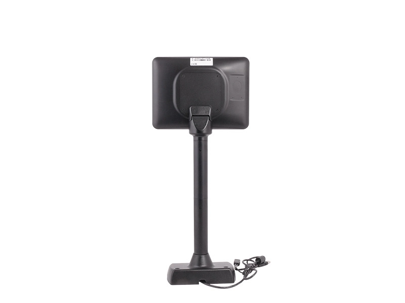 Black 8-inch Artdev SD800 USB-powered cash register monitor, rear view with stand and cable, True Flat IPS LCD customer display for POS systems