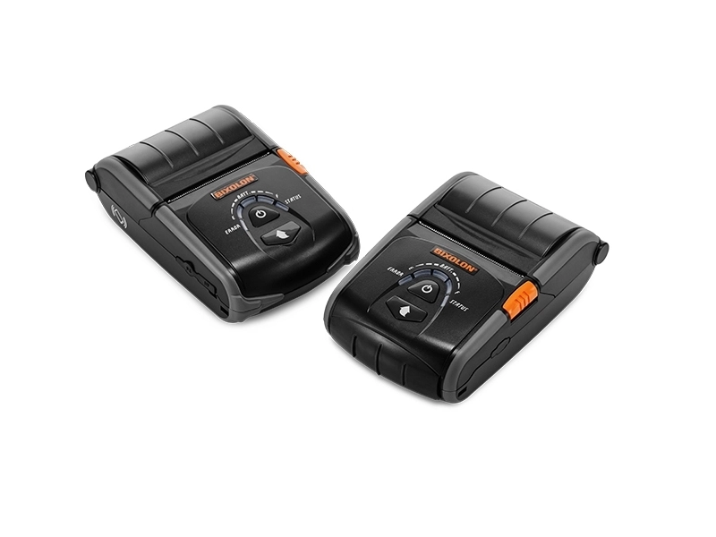 Two Bixolon SPP-R200III portable 58mm USB thermal receipt printers in black, ideal for hospitality, retail and field team receipt printing