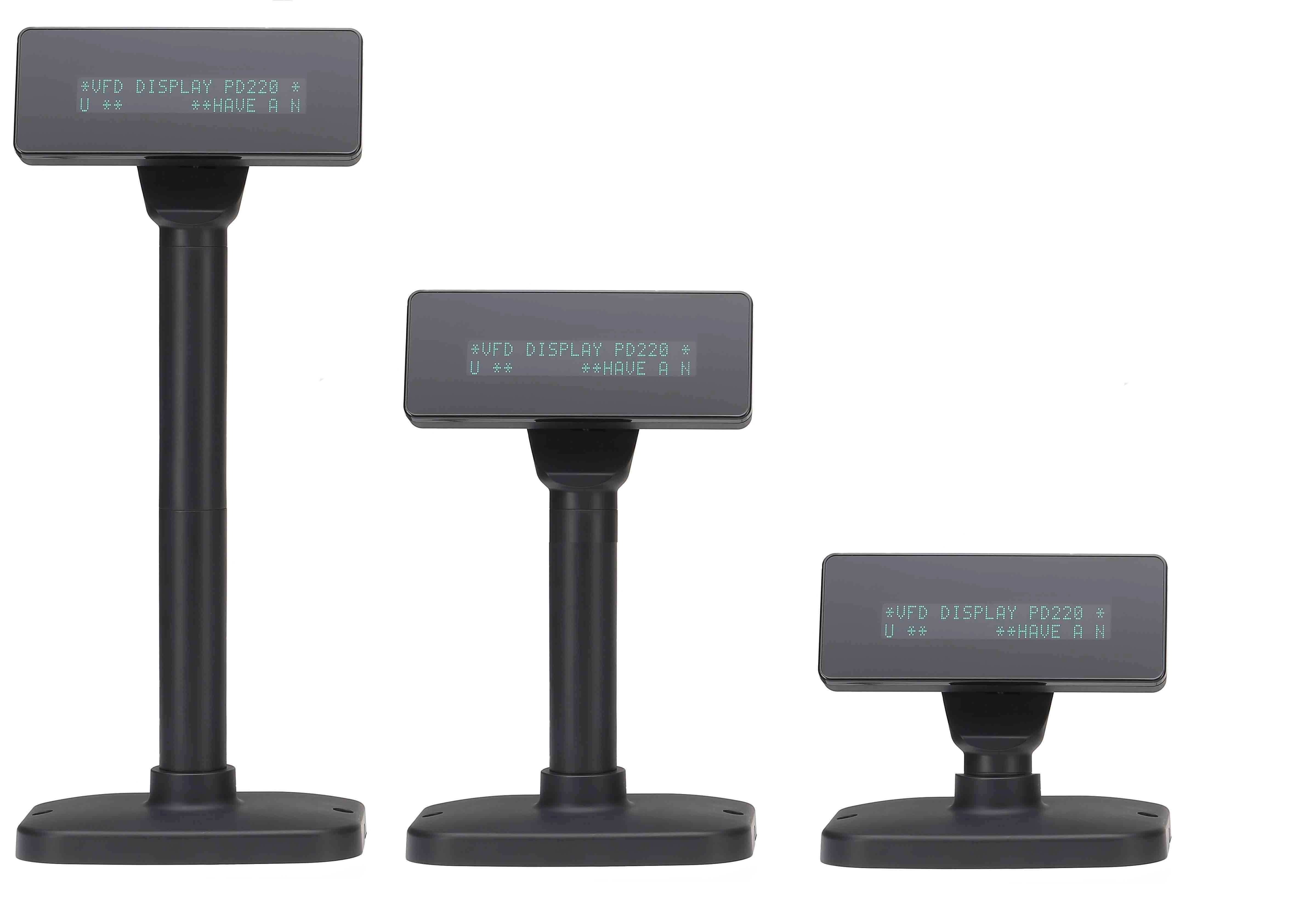 MagicPOS MP220V3 Kundenanzeige in Schwarz mit VFD-Display, 2 Zeilen à 20 Zeichen und verstellbarem Pole Stand für POS-Kassenplätze