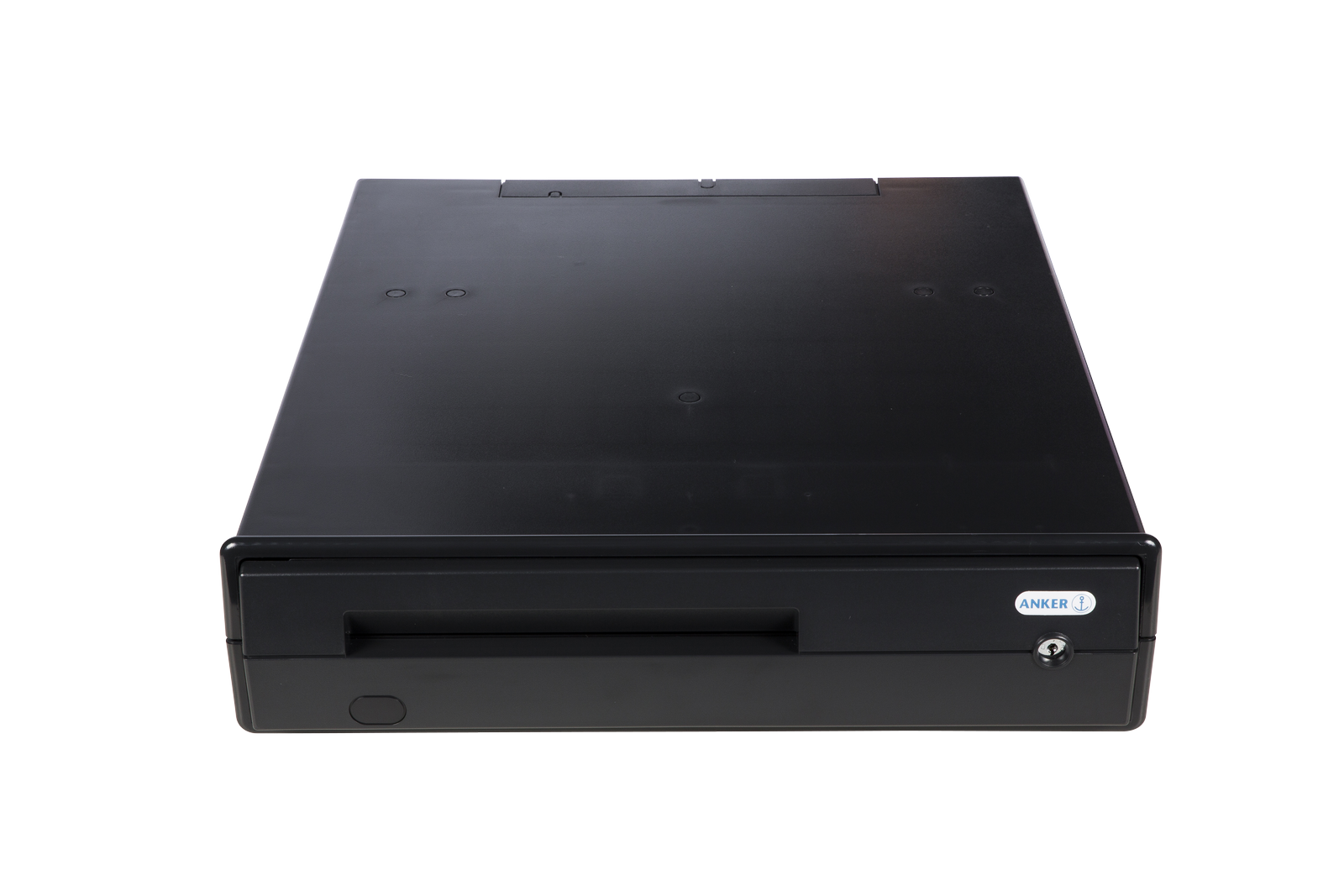 Geschlossene ANKER Universal Cash Drawer Kassenlade in Anthrazit mit Schloss und Frontgriff für professionelle Kassenplätze