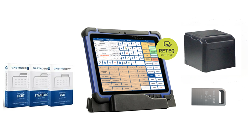 Gastro Tablet Kassensystem 10.1 Zoll Touch IP65 Stoß und Wasserfest + Kassensoftware GastroSoft + TSE-VIP-Paket Gastro Tablet Kassensystem 10.1 Zoll Touch IP65 Stoß und Wasserfest + Kassensoftware GastroSoft + TSE-VIP-Paket