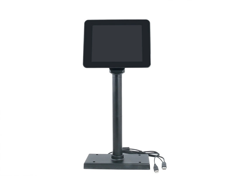 Black 8-inch Artdev SD800 USB POS cash register monitor with True Flat IPS LCD on stand for customer display in shops and cafés