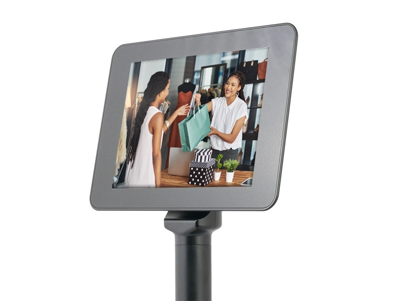 Black 8-inch Artdev SD800 USB POS customer display showing shop promotion on True Flat IPS LCD for cash registers