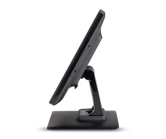 Schwarzer LED-Monitor mit Standfuß in Seitenansicht