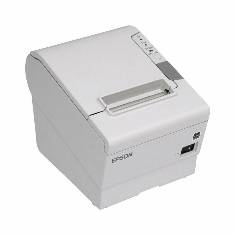 Epson TM-T88V 80mm thermal POS receipt printer in white with USB, RS232 or LAN connectivity for fast, quiet retail checkout printing