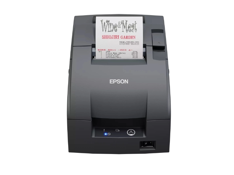 Epson TM-U220IIB RS232 receipt dot matrix printer with cutter printing a restaurant order, ideal for busy hospitality POS and kitchen use