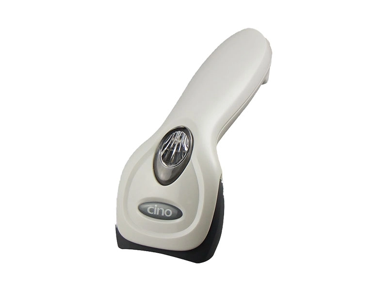 Beige CINO FuzzyScan F560 1D handheld CCD barcode scanner, USB kit for retail POS checkout with fuzzy decoding and low power use