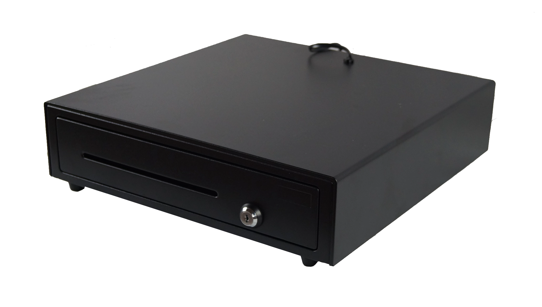 Schwarze abschließbare Kassenlade als Zubehör im MagicPOS 15 Zoll Touch MegaSetplus POS-Kassenbundle für den Handel mit Scanner, Software und TSE