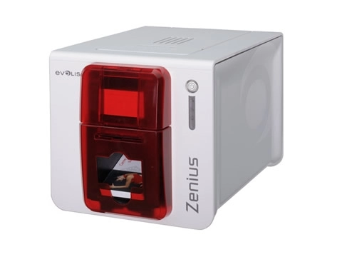 Evolis Zenius Classic Kartendrucker in Rot mit USB für Farbdruck von Ausweisen, Mitgliederkarten und Treuekarten
