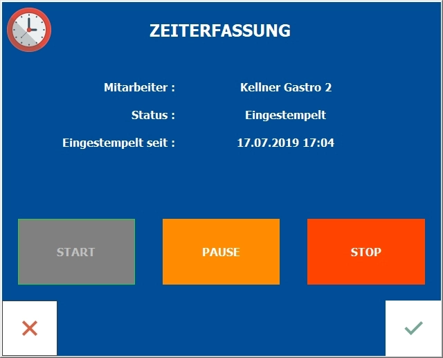 GastroSoft Zeiterfassung Add-On: digitale Arbeitszeiterfassung mit Start, Pause und Stop für Gastronomie-Mitarbeiter in der Kassensoftware