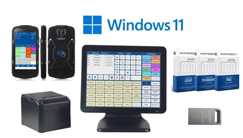 15 Zoll MagicPOS Touch-Kasse für Gastronomie mit Windows 11, GastroSoft Pro Kassensoftware, TSE-Stick, Bondrucker und Android-Bestellterminal