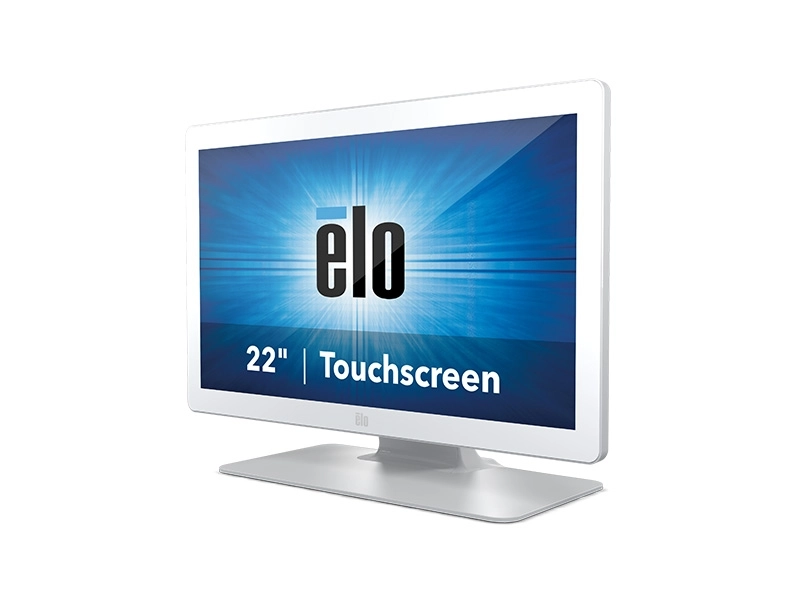White 21.5-inch Elo 2203LM medical touchmonitor with Full HD PCAP 10-touch, anti-glare screen, DICOM support and IP54-rated front for clinical EMR workflows