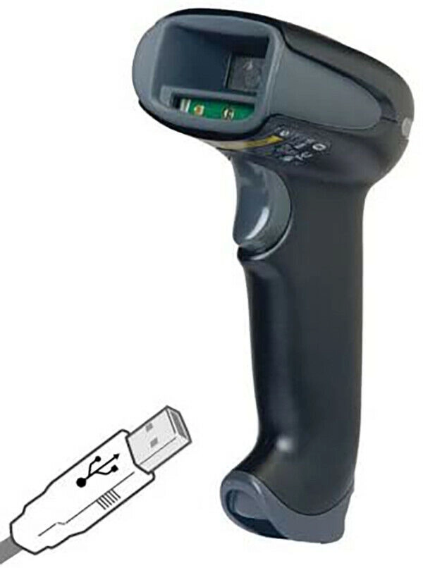 Refurbished Honeywell Xenon 1900GSR-2 handheld USB barcode scanner for POS and inventory, reading 1D, 2D, QR, DataMatrix and display codes.