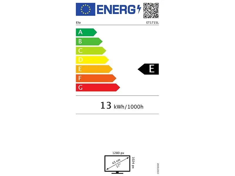 EU-Energielabel für Monitor, Klasse E, 13 kWh/1000h