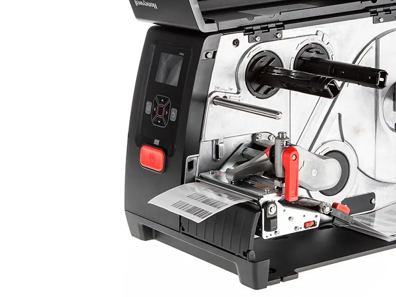 Industrieller Etikettendrucker mit offener Druckmechanik