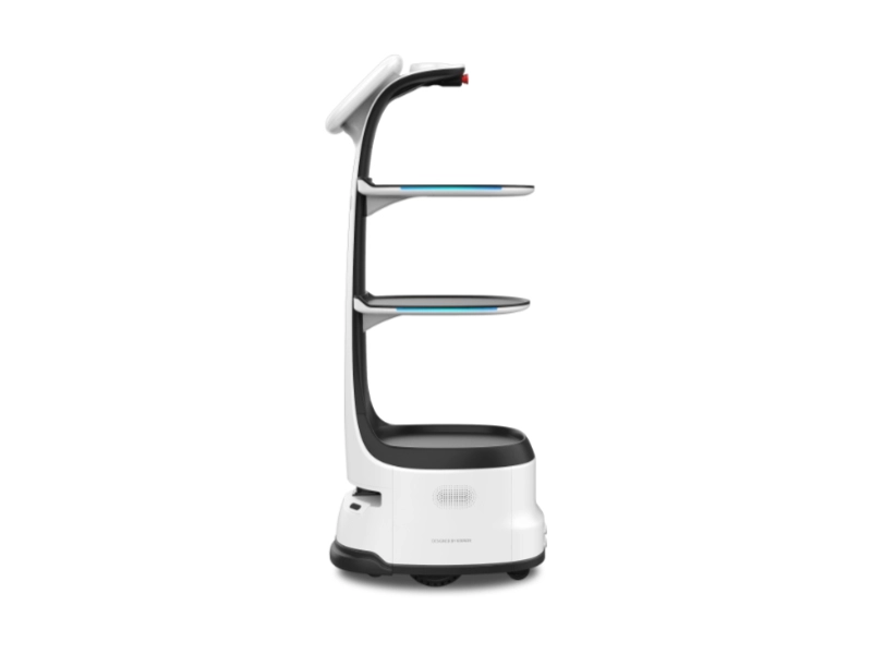 Keenon T8 DINERBOT service robot with multi-tier trays for automated food and drink delivery in restaurants, hotels and catering