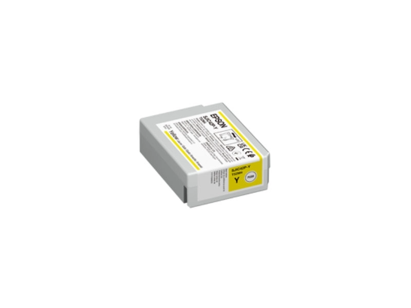 Original Epson C13T52M440 50ml yellow ink cartridge for ColorWorks C4000 label printers, shown on a white background