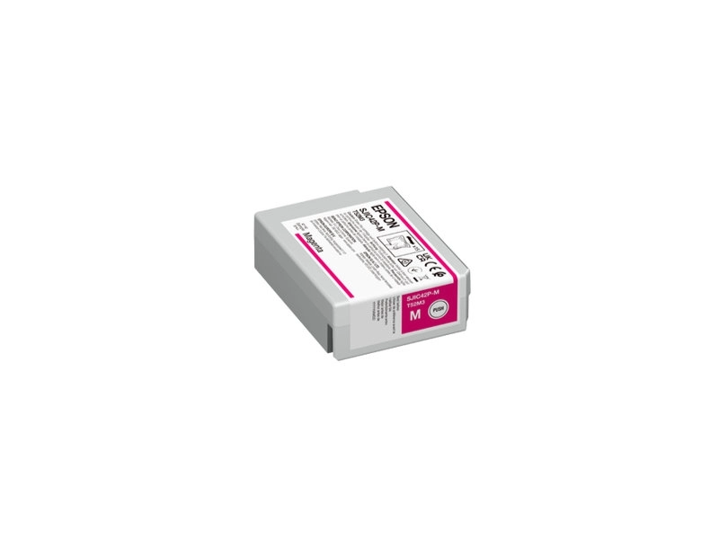 Original Epson C13T52M340 50ml magenta ink cartridge for ColorWorks C4000 label printers, shown on a white background