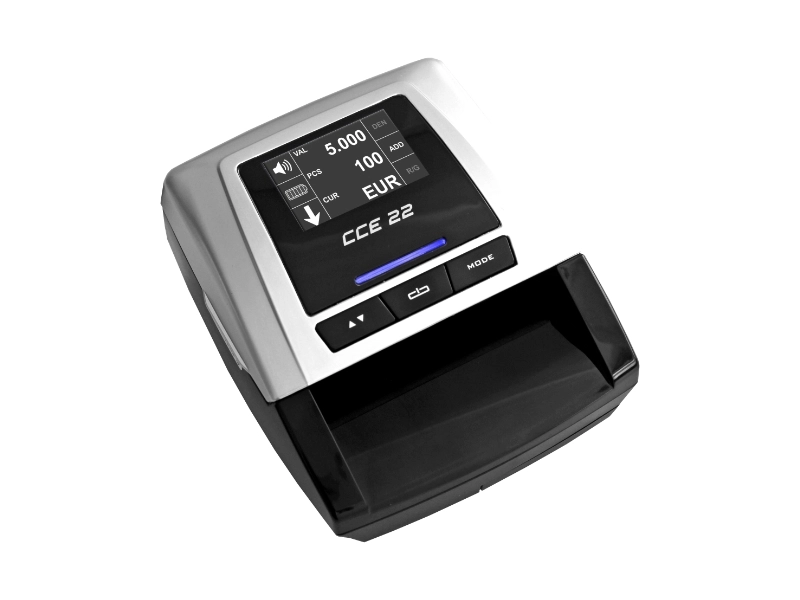 Cash Concepts CCE 22 elektronisches Banknotenprüfgerät mit Display zur Falschgelderkennung und Prüfung von Sicherheitsmerkmalen bei Euro und CHF