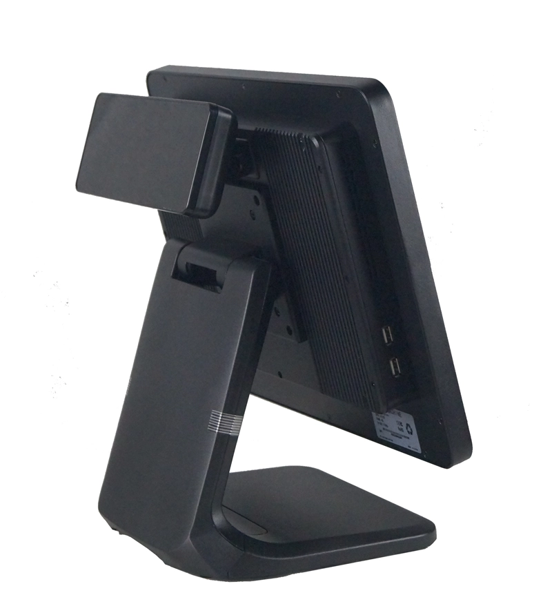 Rückansicht der MagicPOS 15 Zoll All-in-One Touchkasse für Handel MegaSetplus mit Kundendisplay und Anschlüssen