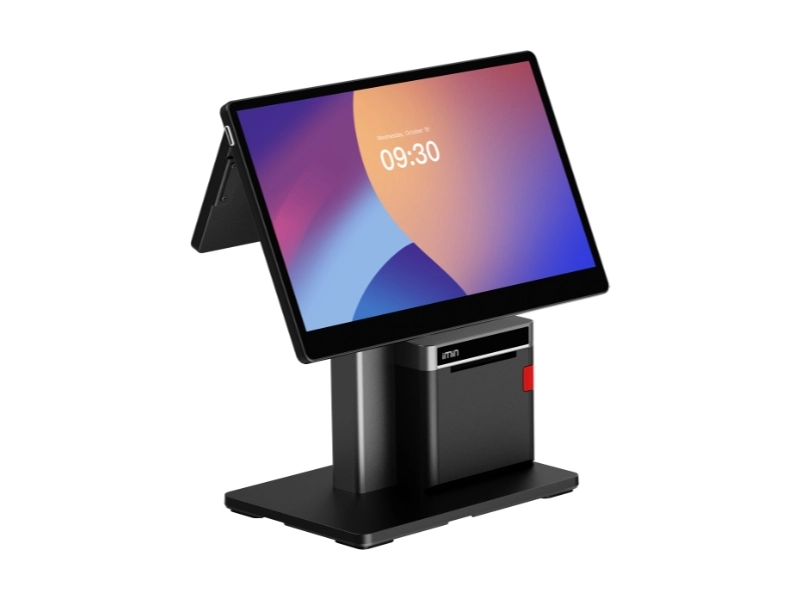 Imin Swan 2 Android Kassensystem mit 15,6 Zoll Touchscreen, 10 Zoll Kundenanzeige und integriertem 80 mm Bondrucker für POS