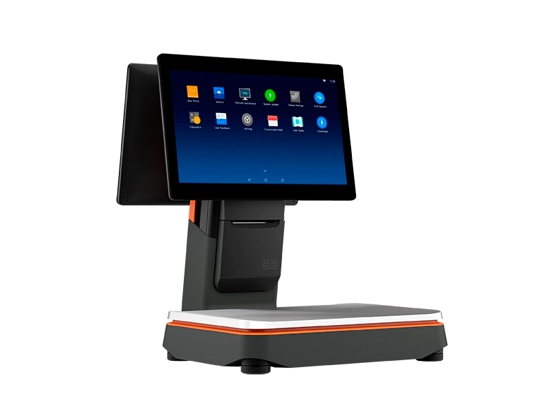 SUNMI S2 Android POS touch system with integrated scale, 15.6-inch display, customer screen and 80mm printer for fresh food retail shops