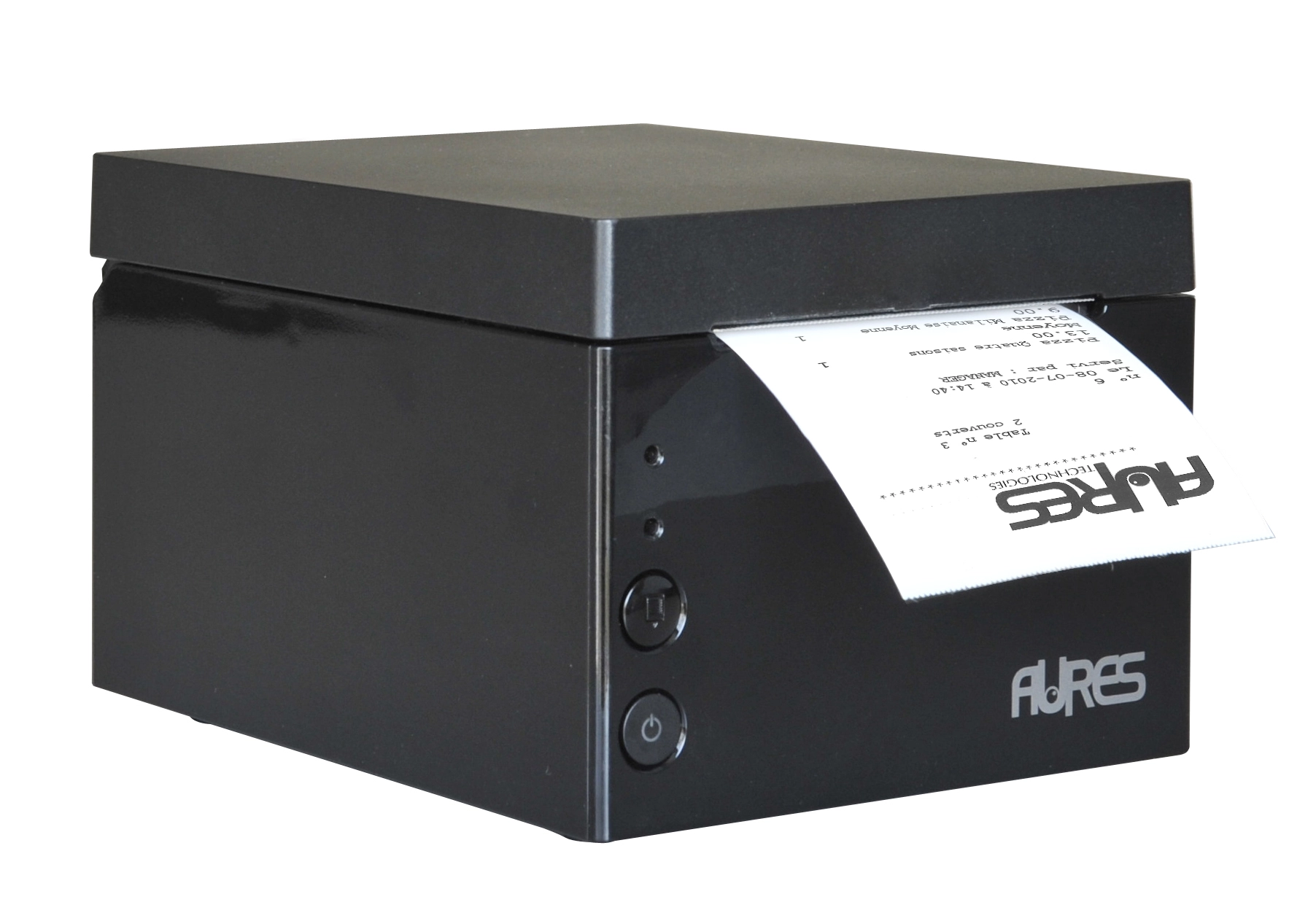 Aures ODP 333 Thermo-Bondrucker in Schwarz mit frontaler Belegausgabe für 58/80-mm-Bonrollen, USB, LAN und RS232 für POS-Kassen