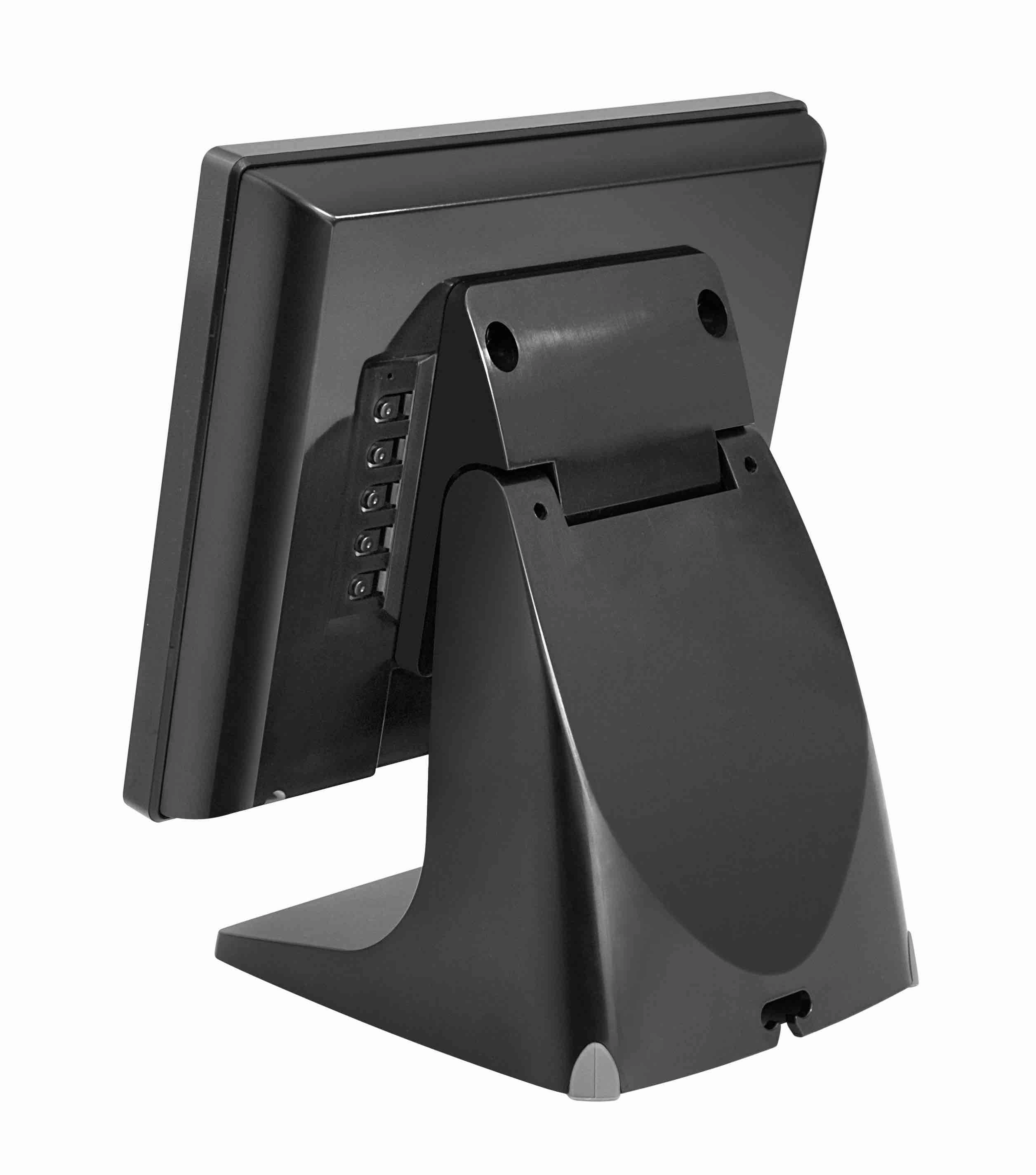 Rear view of the MagicPOS MP080VG 8-inch customer display with stand, protective glass and 15-pin VGA connection for POS checkout messaging