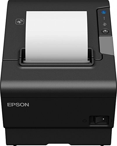 Schwarzer Epson TM-T88VI Thermo-Bondrucker mit Bonrolle, USB/Ethernet POS-Kassendrucker für 80/58 mm Bons in Gastronomie und Handel