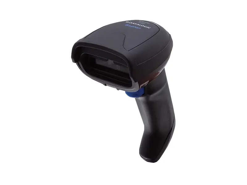 Schwarzer Datalogic Hand-Barcodescanner seitlich
