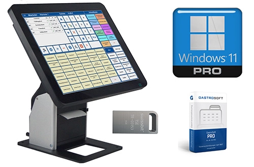 MagicPOS Gastro Kasse 15 Zoll Kompaktset mit Touchscreen, eingebautem Bondrucker, Windows 11 Pro, GastroSoft Light und Swissbit USB TSE