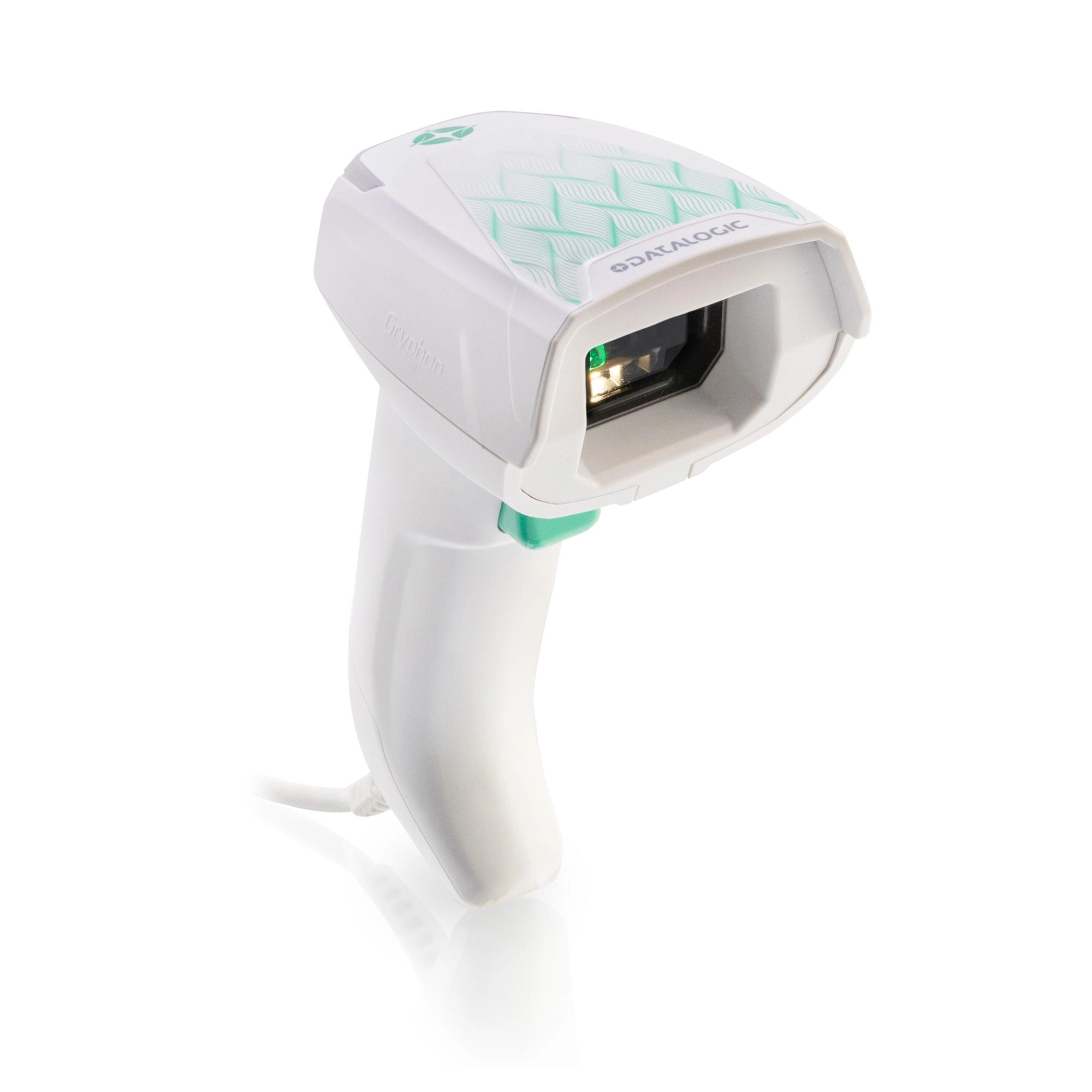Datalogic Gryphon GD4620 HC USB healthcare barcode scanner in white for 1D/2D high-density scanning in clinics, labs and pharma