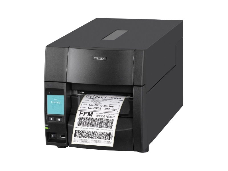 Citizen CL-S700III Industrie-Etikettendrucker in Schwarz mit ausgegebenem Barcode-Etikett, 203 dpi, Thermotransfer, USB und Ethernet