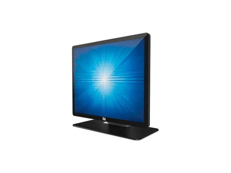 Schwarzer Elo Touch Monitor mit blauem Displayhintergrund