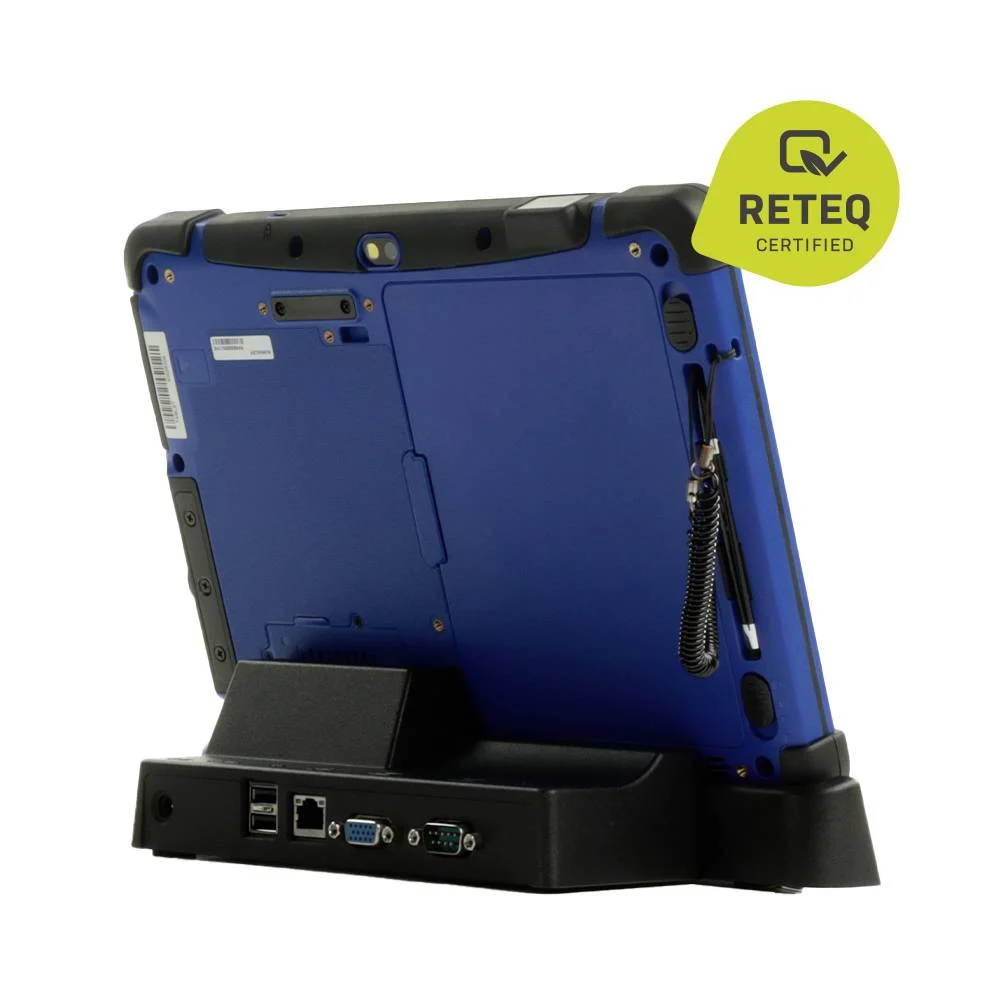 Rugged Tablet in Dockingstation mit RETEQ Certified Badge