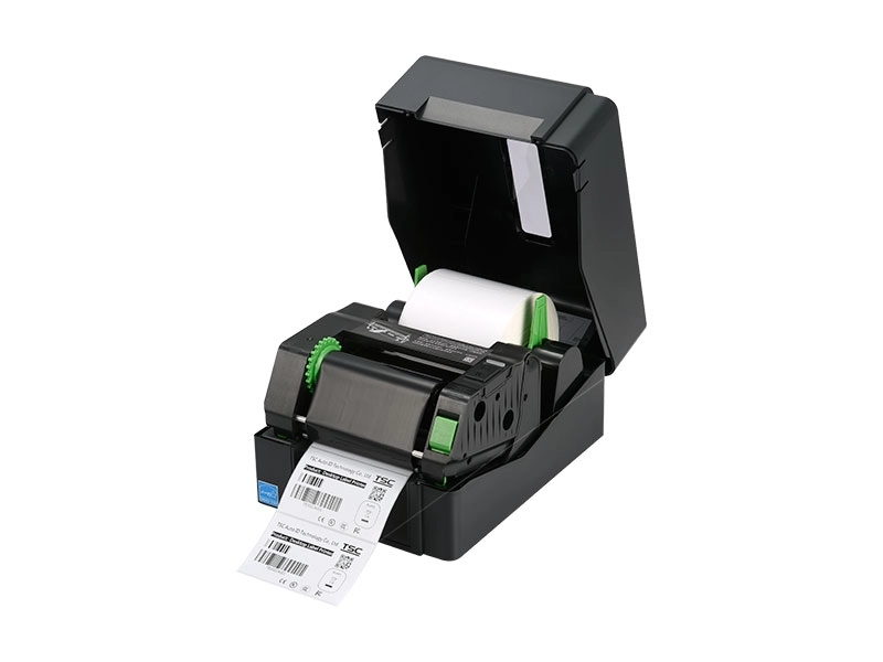 TSC TE210 Desktop-Etikettendrucker offen mit Etikettenrolle, Thermotransfer, 203 dpi, für Barcode- und Versandetiketten