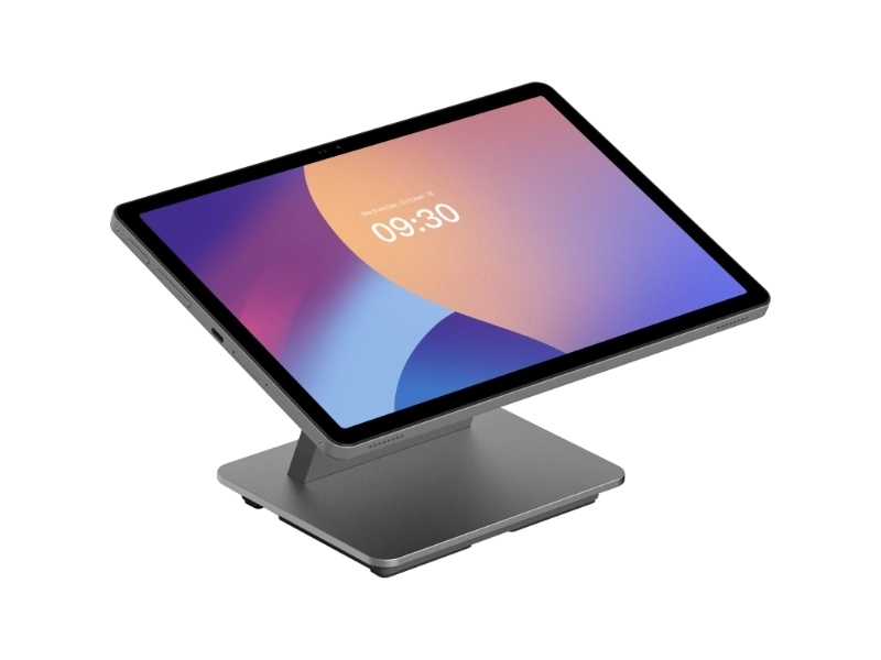 Sunmi CPad 8.8-inch Android POS tablet on a stand, featuring 4G, NFC, eSIM, fingerprint access and 2D scanning for retail and hospitality
